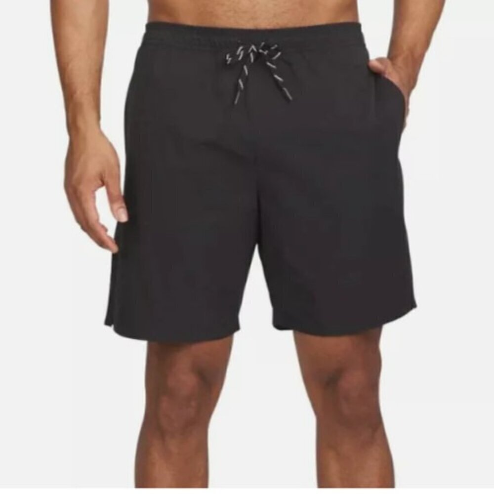 NEW Lands' End Mens M Black Swim Shorts With UPF 50 Quick Dry & Built-In Boxer